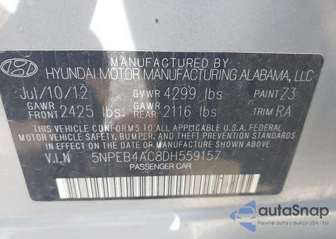 2013 Hyundai Sonata Gls из США, поврежденный, VIN 5NPEB4AC8DH559157